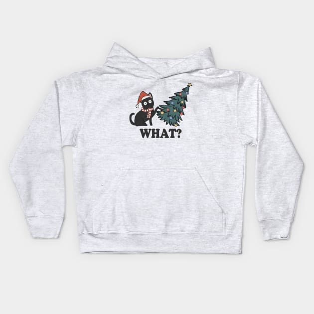 Cat Pushing Christmas Tree Kids Hoodie by Teewyld